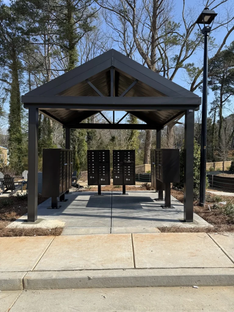 The 12' x 12' gable mail kiosk cover at Celesta, Scottdale, GA.