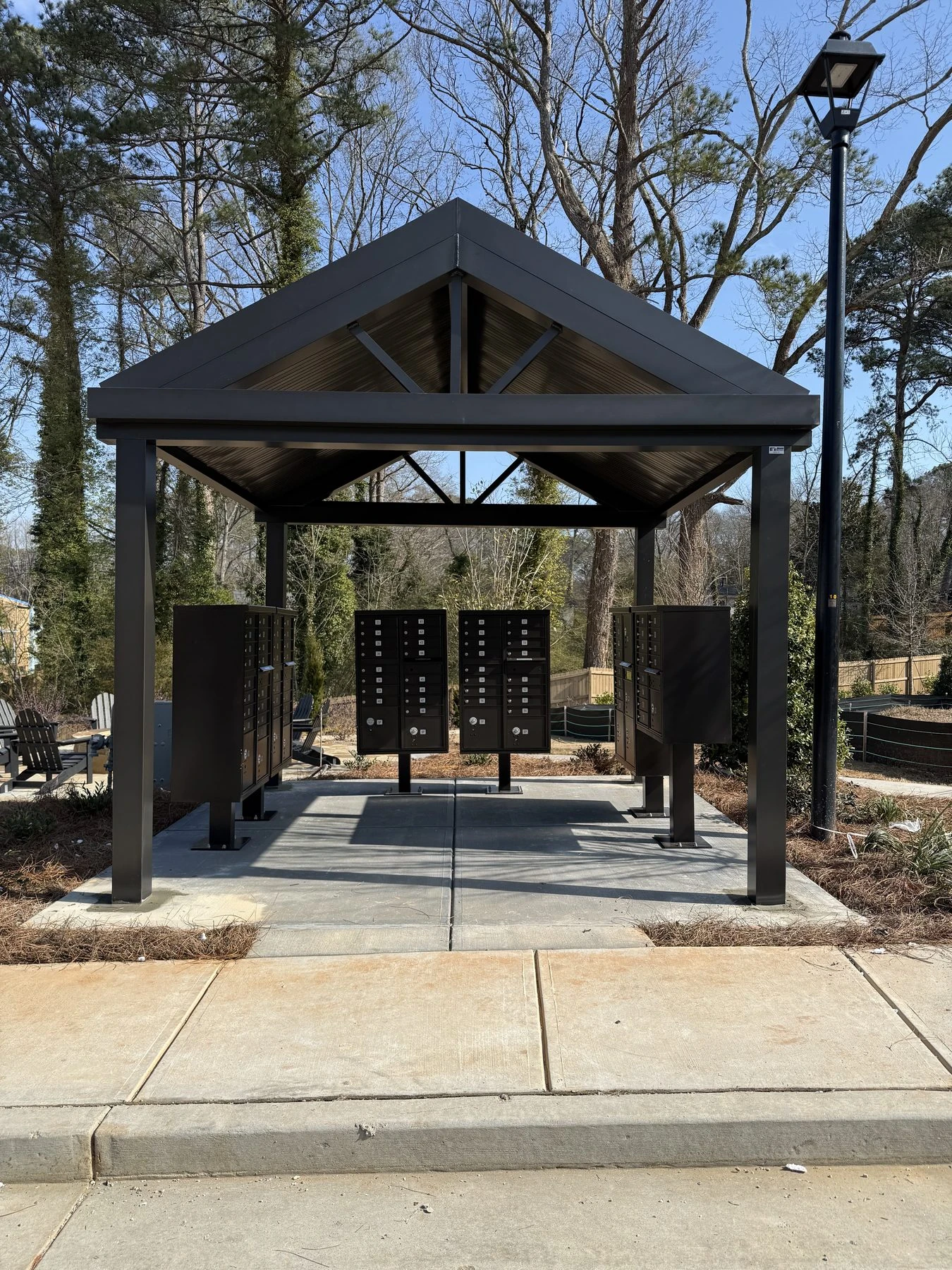 The 12' x 12' gable mail kiosk cover at Celesta, Scottdale, GA.